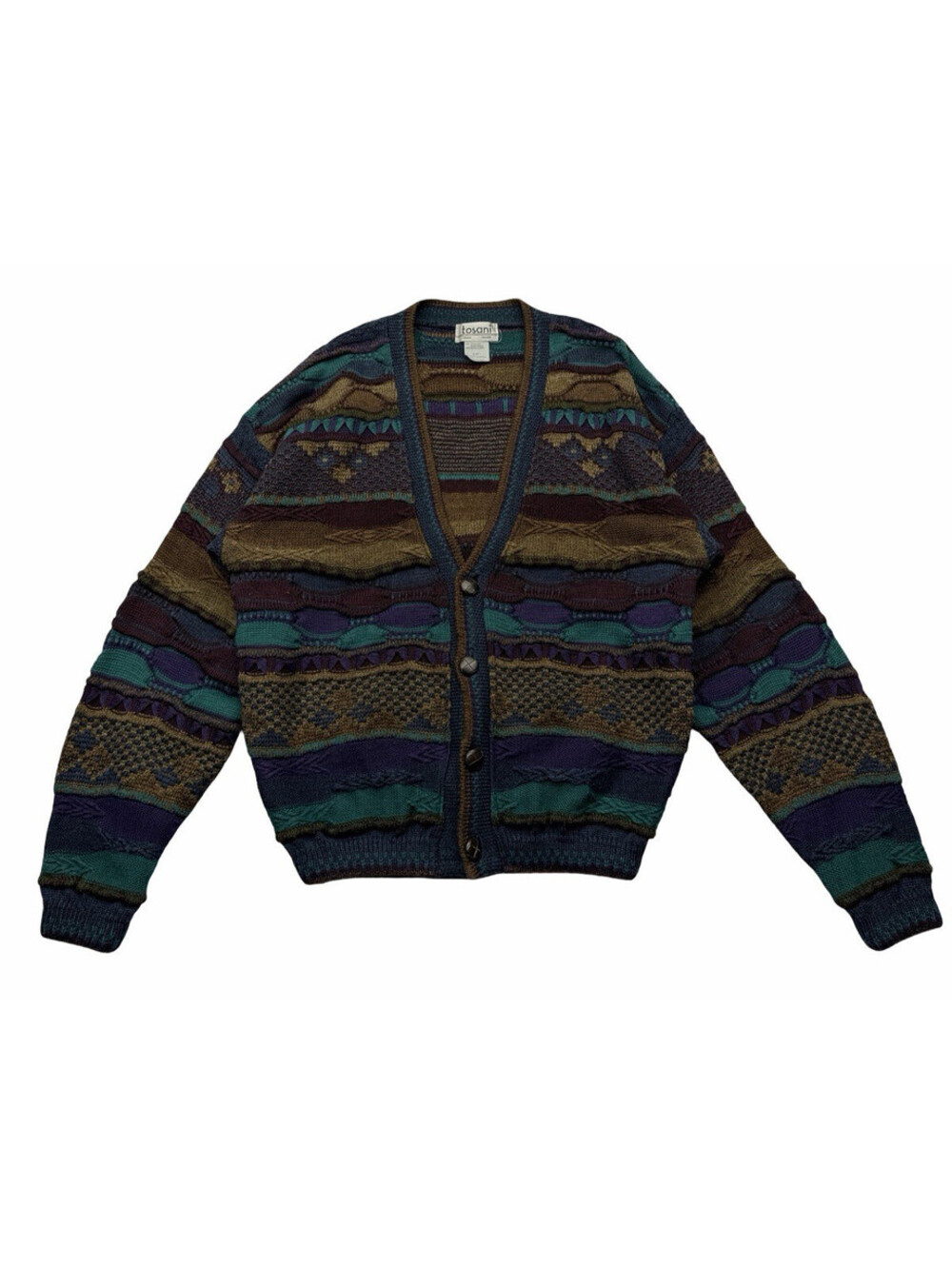 Vintage Tosani Coogi Style 3D Knit Cardigan Sweater Multicolor Size S